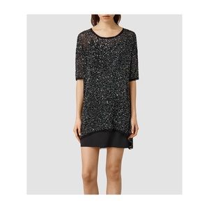 All Saints Beaded Marble Dress Black